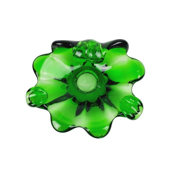 Vtg 70’s Emerald Green Sommerso Murano Curly Leaf Style Art Glass Ashtray Dish - Picture 2 of 4